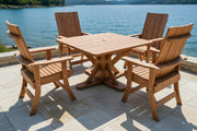 Wooden Modern Dining Set for 4 with Pedestal Table in Brazilian Walnut (IPE), Unoiled Fully Assembled