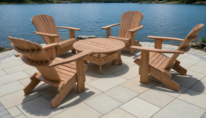 Wooden Royal Social Set for 4 in Brazilian Walnut (IPE), Unoiled Fully Assembled