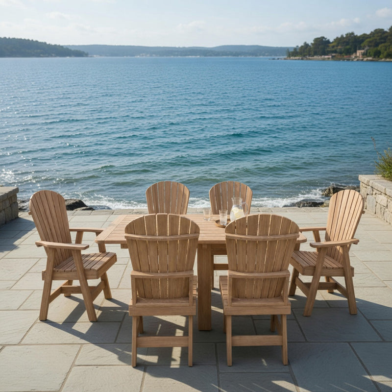 Dining Set for 6 with 6' Trestle Table in Brazilian Walnut (IPE), Unoiled Fully Assembled