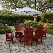 Dining Set for 6 with 6' Trestle Table in Knotted Cedar, Mahogany Glossy