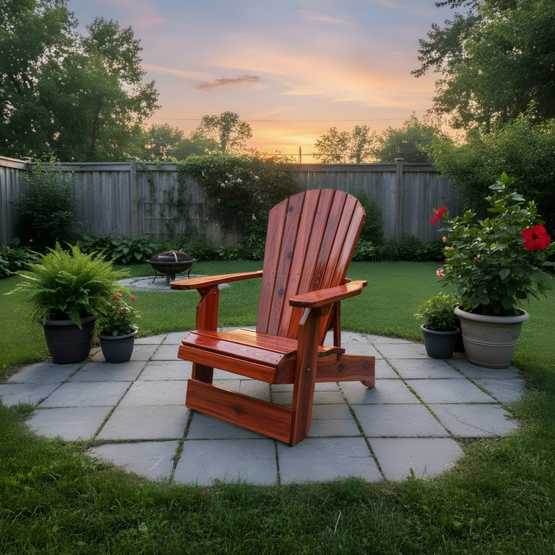 Wooden Royal Upright Reclining Adirondack Chair in Knotted Cedar, Mahogany Glossy