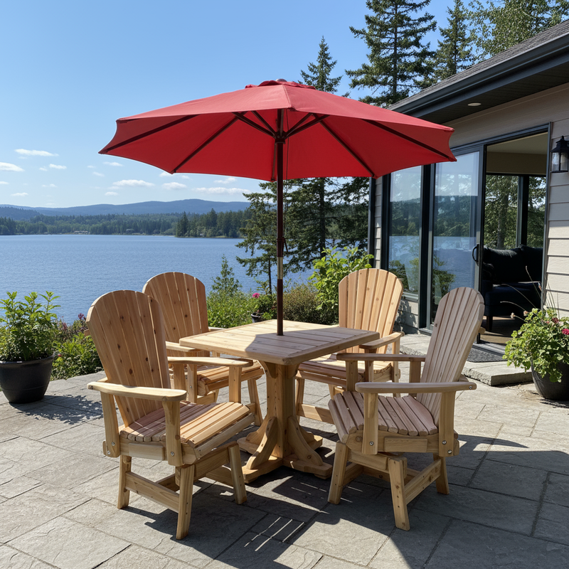 Dining Set for 4 with Pedestal Table in Knotted Cedar, Unstained