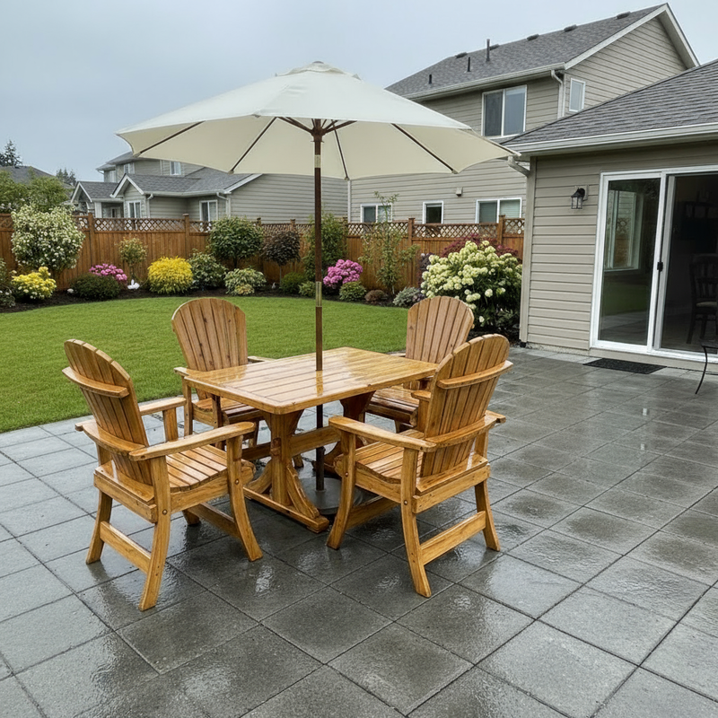 Dining Set for 4 with 4' Trestle Table in Knotted Cedar, Golden Glossy