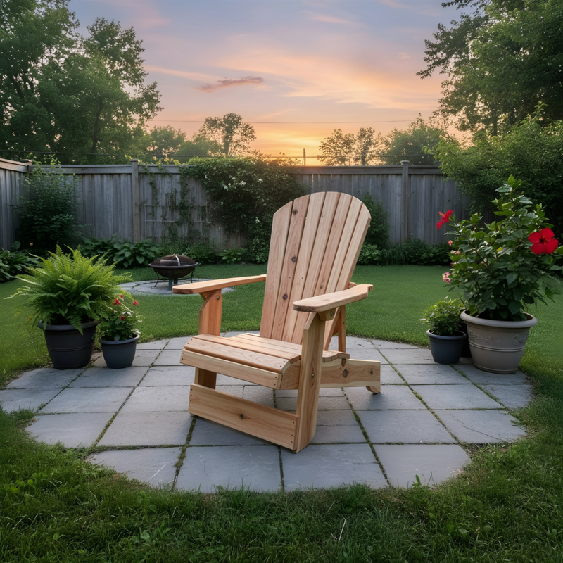 Wooden Royal Upright Reclining Adirondack Chair in Knotted Cedar, Unstained