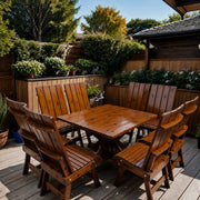 Wooden Modern Dining Set for 8 with Pedestal Table in Knotted Cedar, Caramel