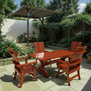 Wooden Modern Dining Set for 4 with 5' Table in Knotted Cedar, Mahogany Glossy