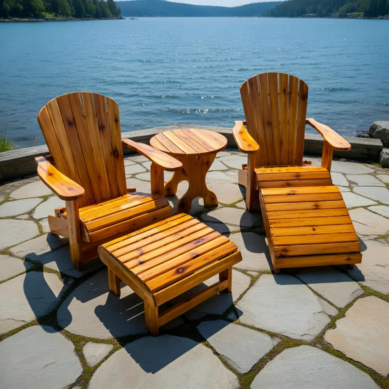 Wooden Royal Complete Patio Set in Knotted Cedar, Golden Glossy