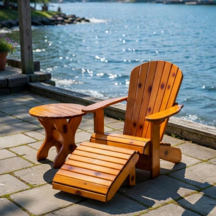 Wooden Royal Single Patio Set in Knotted Cedar, Golden Glossy