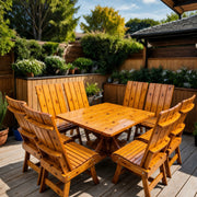 Wooden Modern Dining Set for 8 with Pedestal Table in Knotted Cedar, Golden Glossy