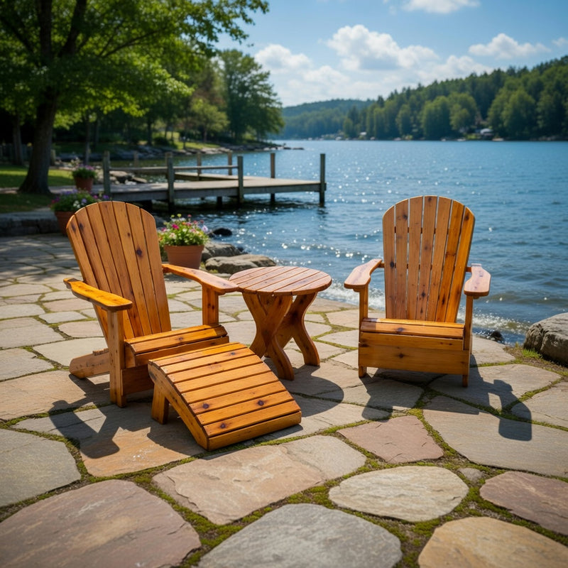 Wooden Royal Patio Set in Knotted Cedar, Golden Glossy