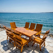 Wooden Modern Dining Set for 8 with 6' Table in Knotted Cedar, Golden Glossy