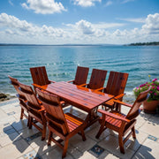 Wooden Modern Dining Set for 8 with 6' Table in Knotted Cedar, Mahogany Glossy