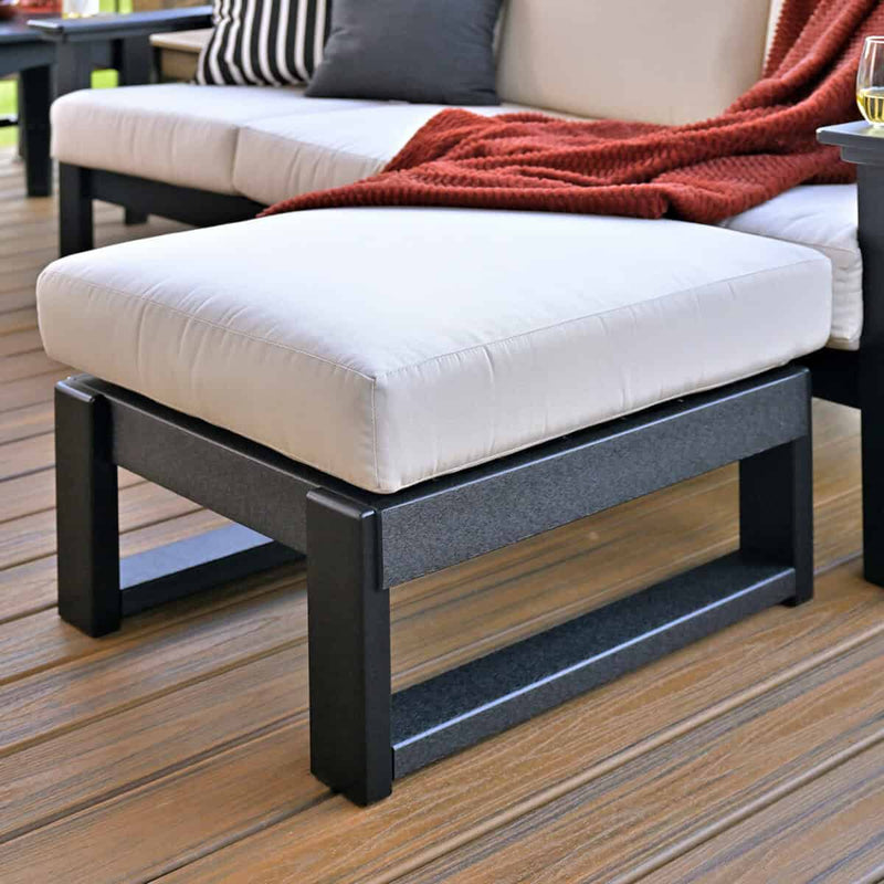 LuxCraft Recycled Plastic Lanai Deep Seating Ottoman - Black with Canvas