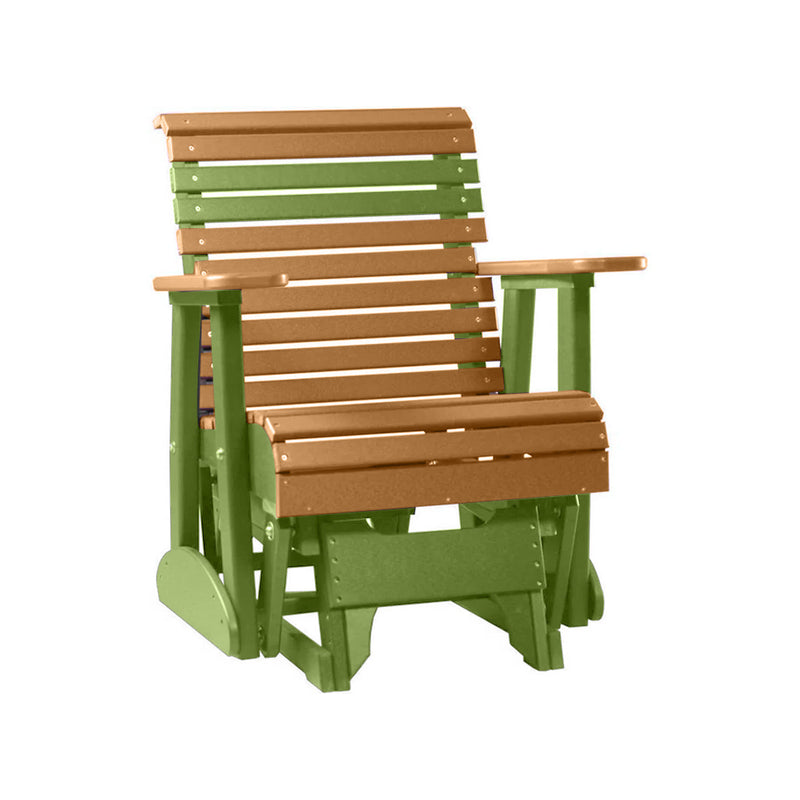 LuxCraft Cedar 2 foot Rollback Recycled Plastic Glider Chair With Cup Holder