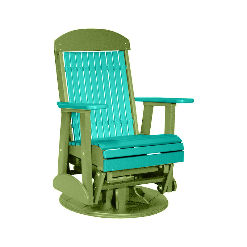 LuxCraft Aruba Blue 2 foot Classic Highback Recycled Plastic Swivel Glider Chair