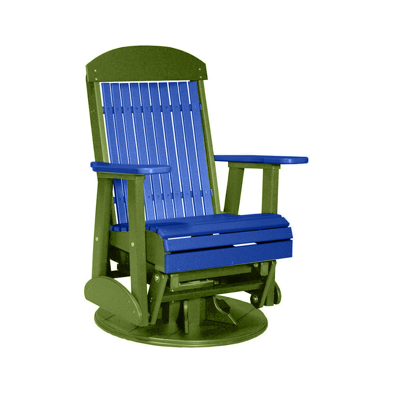 LuxCraft Blue 2 foot Classic Highback Recycled Plastic Swivel Glider Chair With Cup Holder