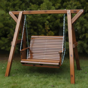 Wooden Lovers Porch Swing (Bench Only) in Knotted Cedar, Caramel Glossy