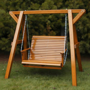 Wooden Lovers Porch Swing (Bench Only) in Knotted Cedar, Golden Glossy