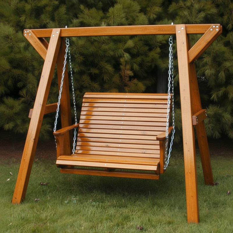 Wooden Lovers Porch Swing (Bench Only) in Knotted Cedar, Golden Glossy
