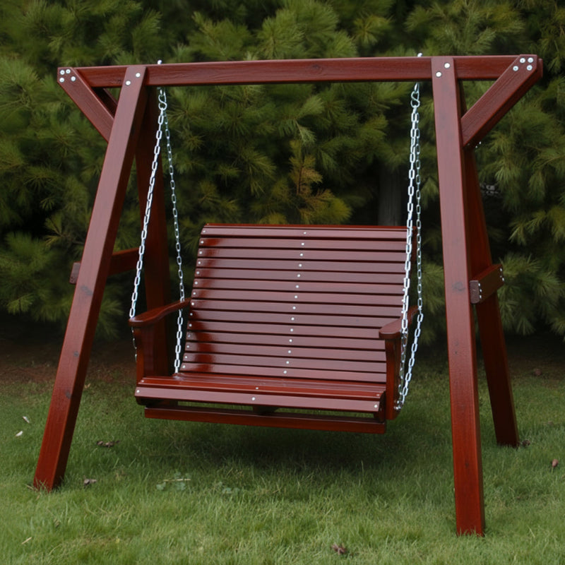 Wooden Lovers Porch Swing (Bench Only) in Knotted Cedar, Mahogany Glossy