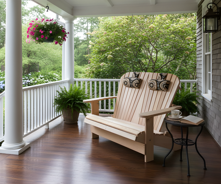 Wooden Royal Loveseat Adirondack Chair in Clear Cedar, Unstained