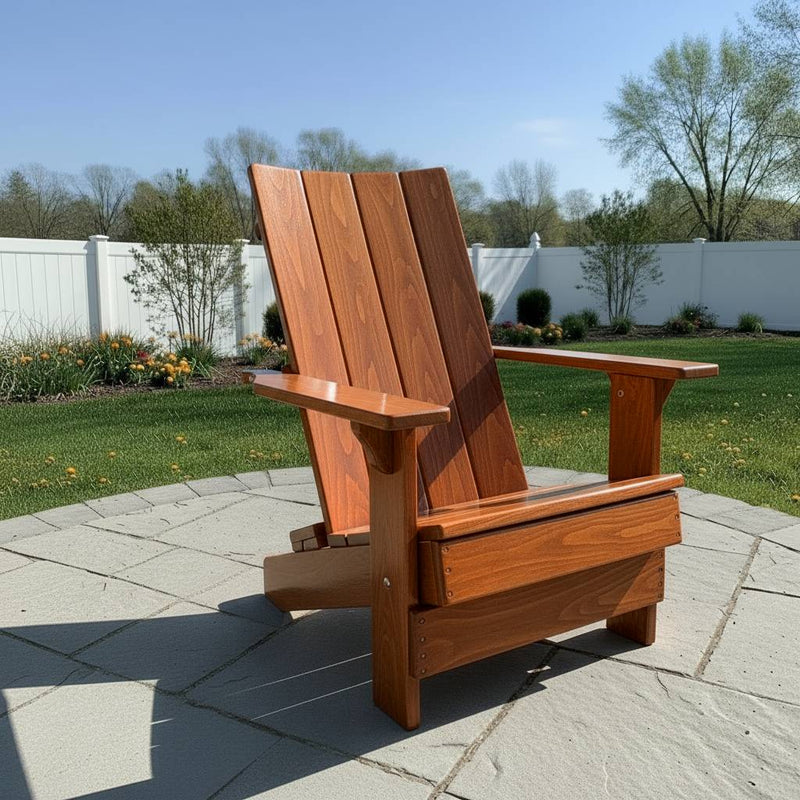 Wooden Folding Modern Royal Adirondack Chair (Large) in Clear Cedar, Caramel Glossy