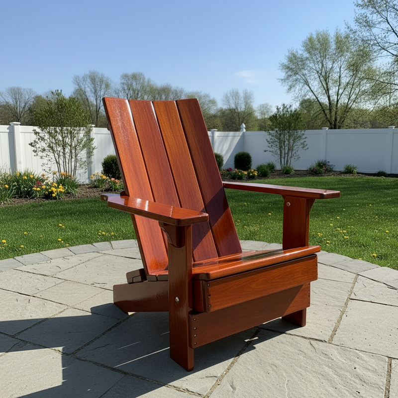 Wooden Folding Modern Royal Adirondack Chair (Large) in Clear Cedar, Mahogany Glossy