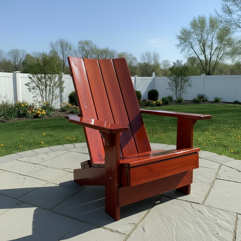 Wooden Folding Modern Royal Adirondack Chair (Large) in Knotted Cedar, Mahogany Glossy