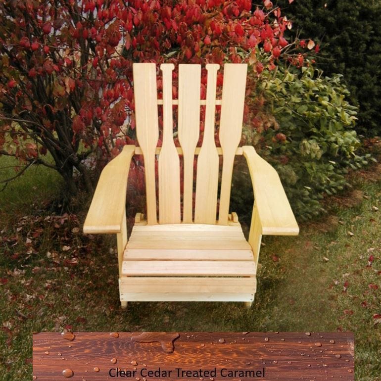 Wooden Customized Back Royal Adirondack Chair in Clear Cedar, Caramel Glossy, Paddle Back