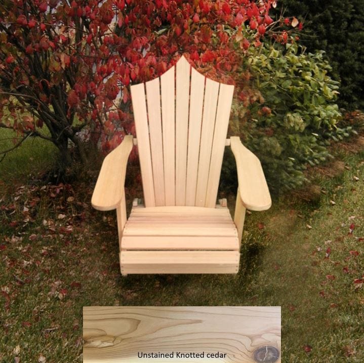 Wooden Customized Back Royal Adirondack Chair in Knotted Cedar, Unstained, Peak Back