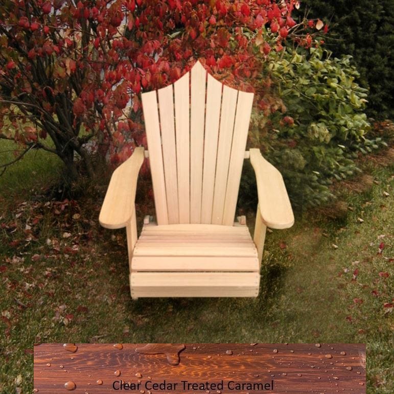 Wooden Customized Back Royal Adirondack Chair in Clear Cedar, Caramel Glossy, Peak Back