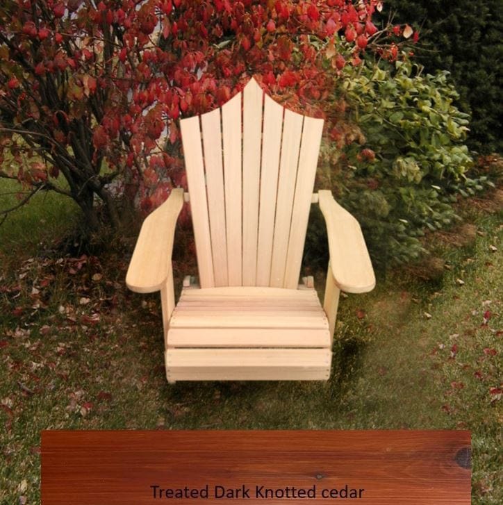 Wooden Customized Back Royal Adirondack Chair in Knotted Cedar, Mahogany Glossy, Peak Back
