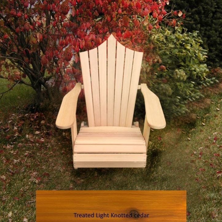 Wooden Customized Back Royal Adirondack Chair in Knotted Cedar, Golden Glossy, Peak Back