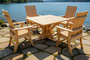 Wooden Modern Dining Set for 4 with Pedestal Table in Knotted Pine, Unstained