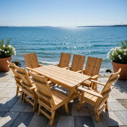 Wooden Modern Dining Set for 8 with 6' Table in Pine, Unstained