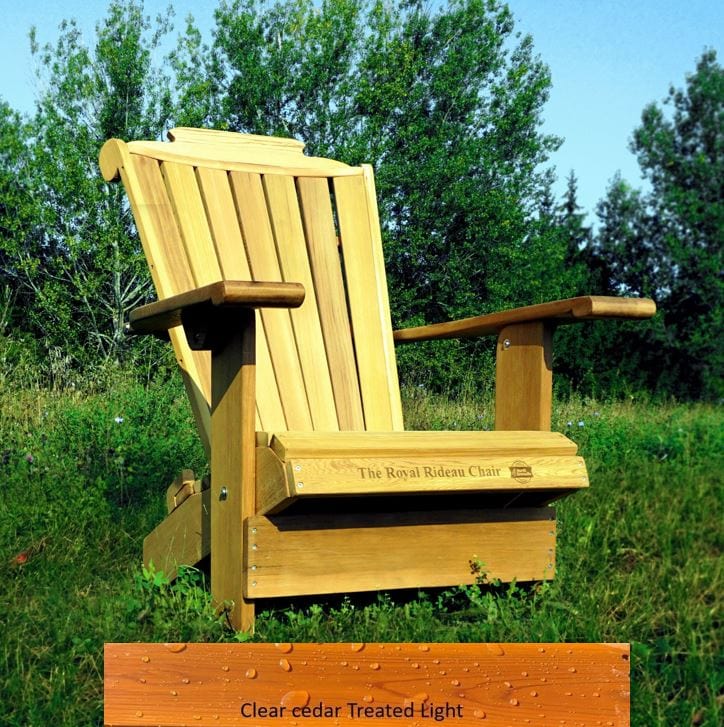 Wooden Customized Back Royal Adirondack Chair in Clear Cedar, Golden Glossy, Rideau Back