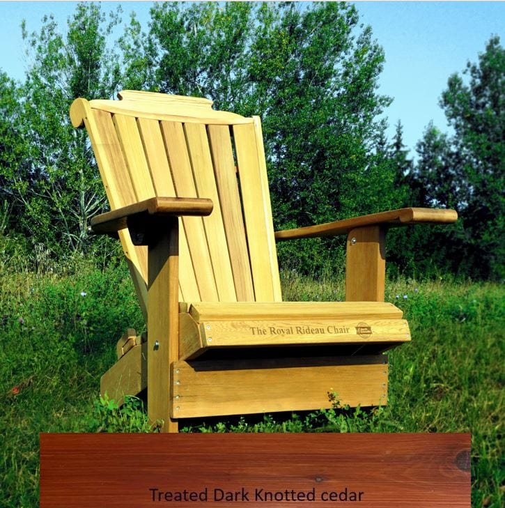 Wooden Customized Back Royal Adirondack Chair in Knotted Cedar, Mahogany Glossy, Rideau Back