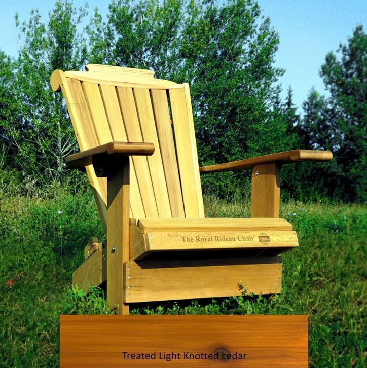Wooden Customized Back Royal Adirondack Chair in Knotted Cedar, Golden Glossy, Rideau Back