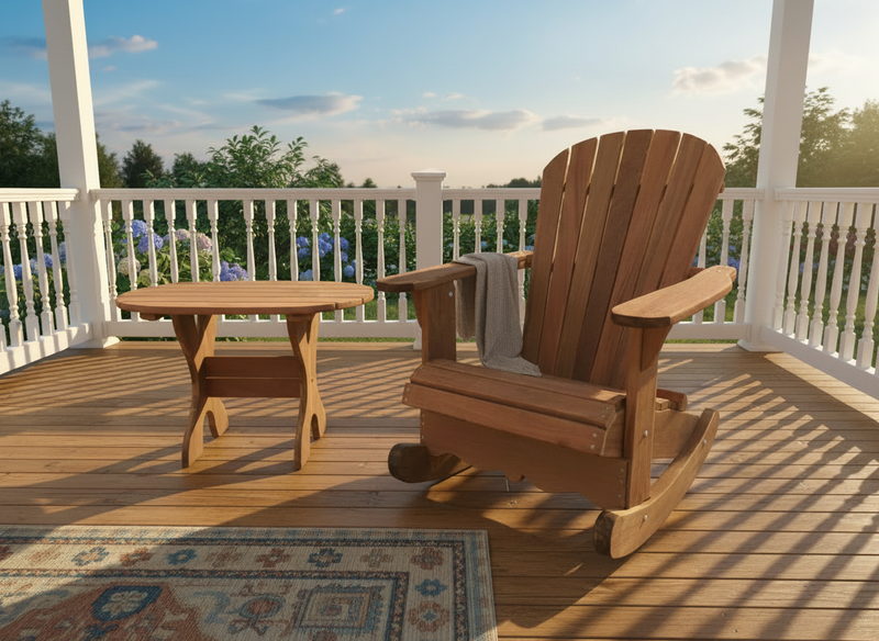 Wooden Royal Rocking Adirondack Chair (Large) in Brazilian Walnut (IPE), Unoiled Fully Assembled