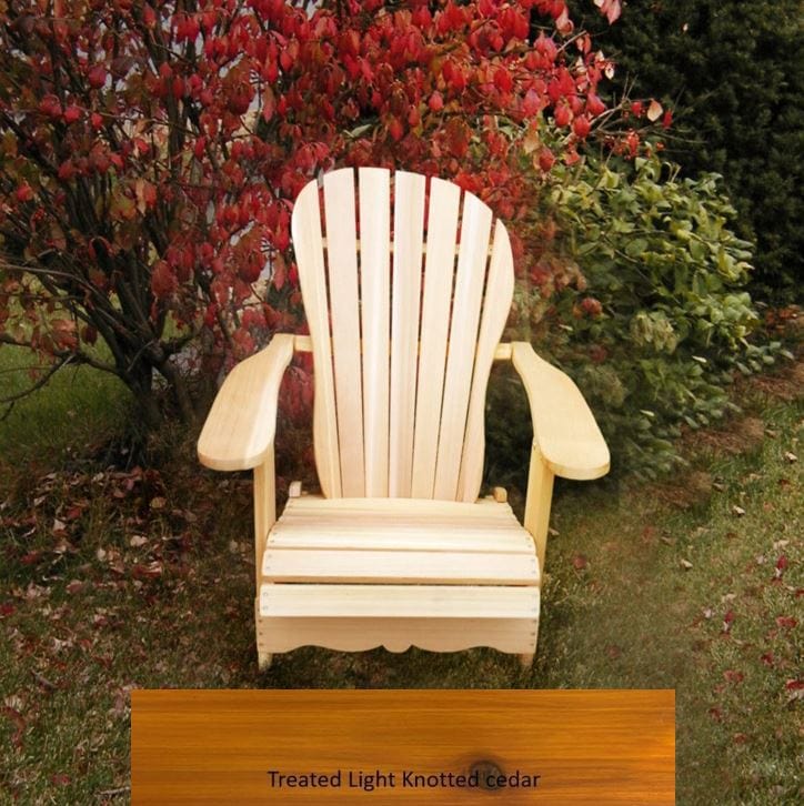 Wooden Customized Back Royal Adirondack Chair in Knotted Cedar, Golden Glossy, Sandal Back