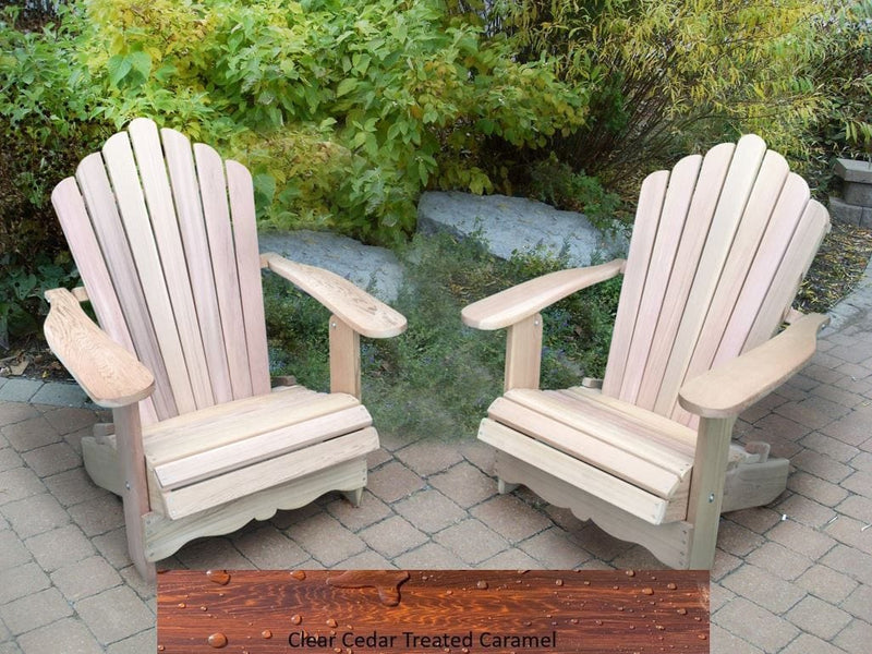 Wooden Customized Back Royal Adirondack Chair in Clear Cedar, Caramel Glossy, Scallop Back