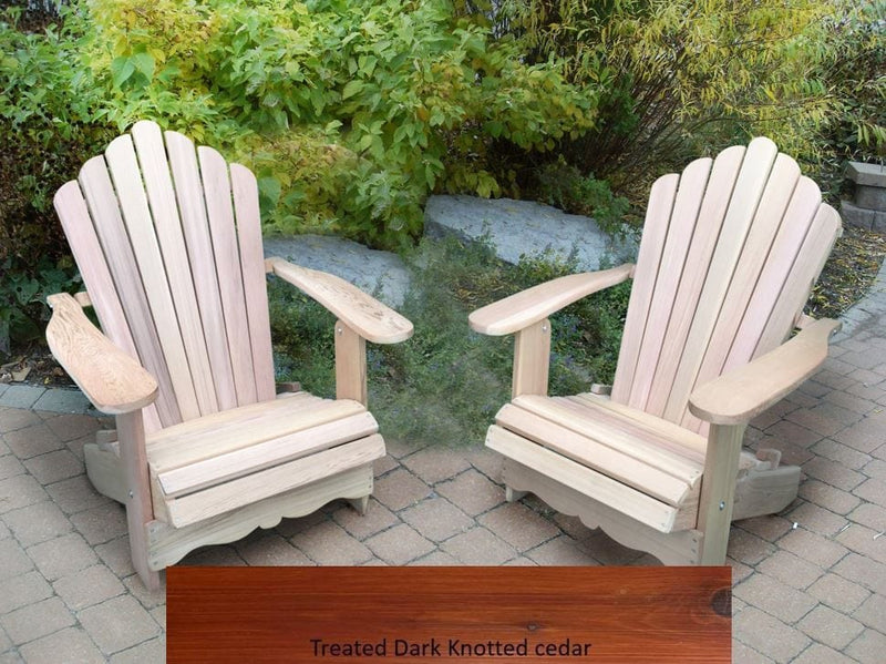 Wooden Customized Back Royal Adirondack Chair in Knotted Cedar, Mahogany Glossy, Scallop Back