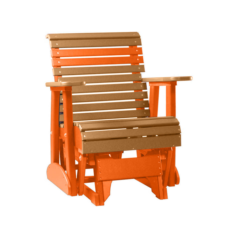 LuxCraft Cedar 2 foot Rollback Recycled Plastic Glider Chair With Cup Holder