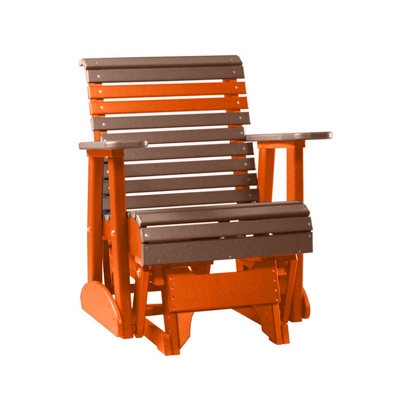LuxCraft Antique Mahogany 2 foot Rollback Recycled Plastic Glider Chair With Cup Holder