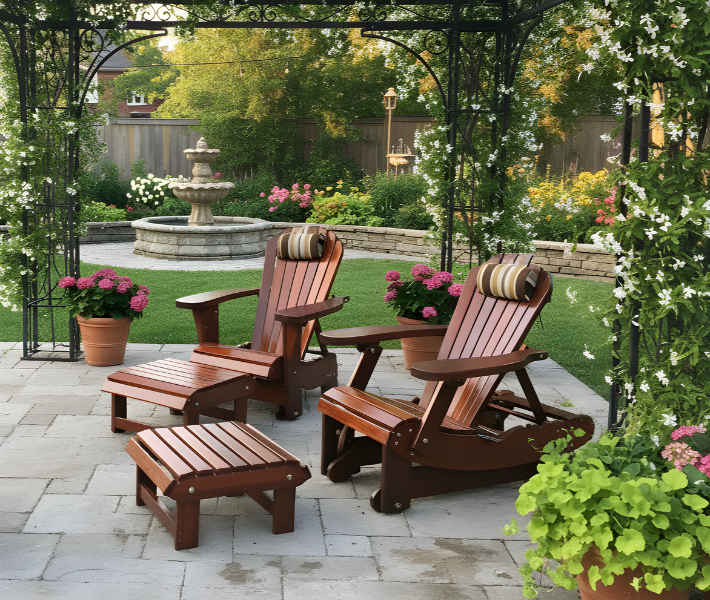 Wooden Royal Reclining Glider in Clear Cedar, Caramel Glossy