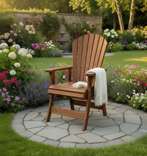 Wooden Veranda Adirondack Chair (Non-Folding) (Standard) in Knotted Cedar, Caramel Glossy