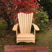 Wooden Customized Back Royal Adirondack Chair in Clear Cedar, Caramel Glossy, Wave Back