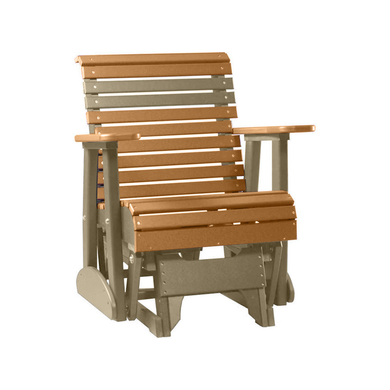LuxCraft Cedar 2 foot Rollback Recycled Plastic Glider Chair With Cup Holder