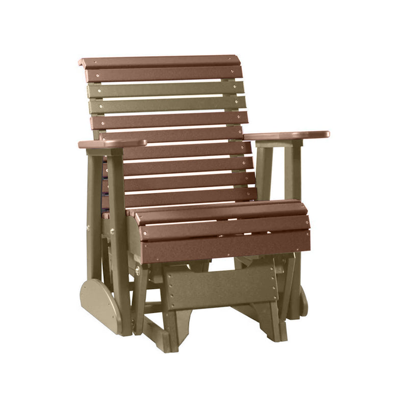 LuxCraft Antique Mahogany 2 foot Rollback Recycled Plastic Glider Chair With Cup Holder