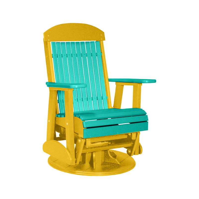 LuxCraft Aruba Blue 2 foot Classic Highback Recycled Plastic Swivel Glider Chair